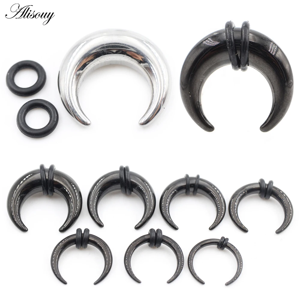2 SZT. Stal Nierdzewna Kształt C Rozciągacz do Uszu z Rogu Bawolego, Ekspander, Septum, Captive Tragus, Kolczyk do Chrząstki, Biżuteria do Ciała