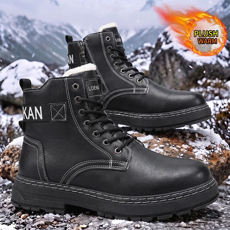 Herren-Winterstiefel mit warmem Fleece-Futter, strapazierfähigem Leder-Obermaterial, rutschfester Sohle und Schnürung, ideal für den täglichen Gebrauch und für Schnee im Freien. – Detail 7