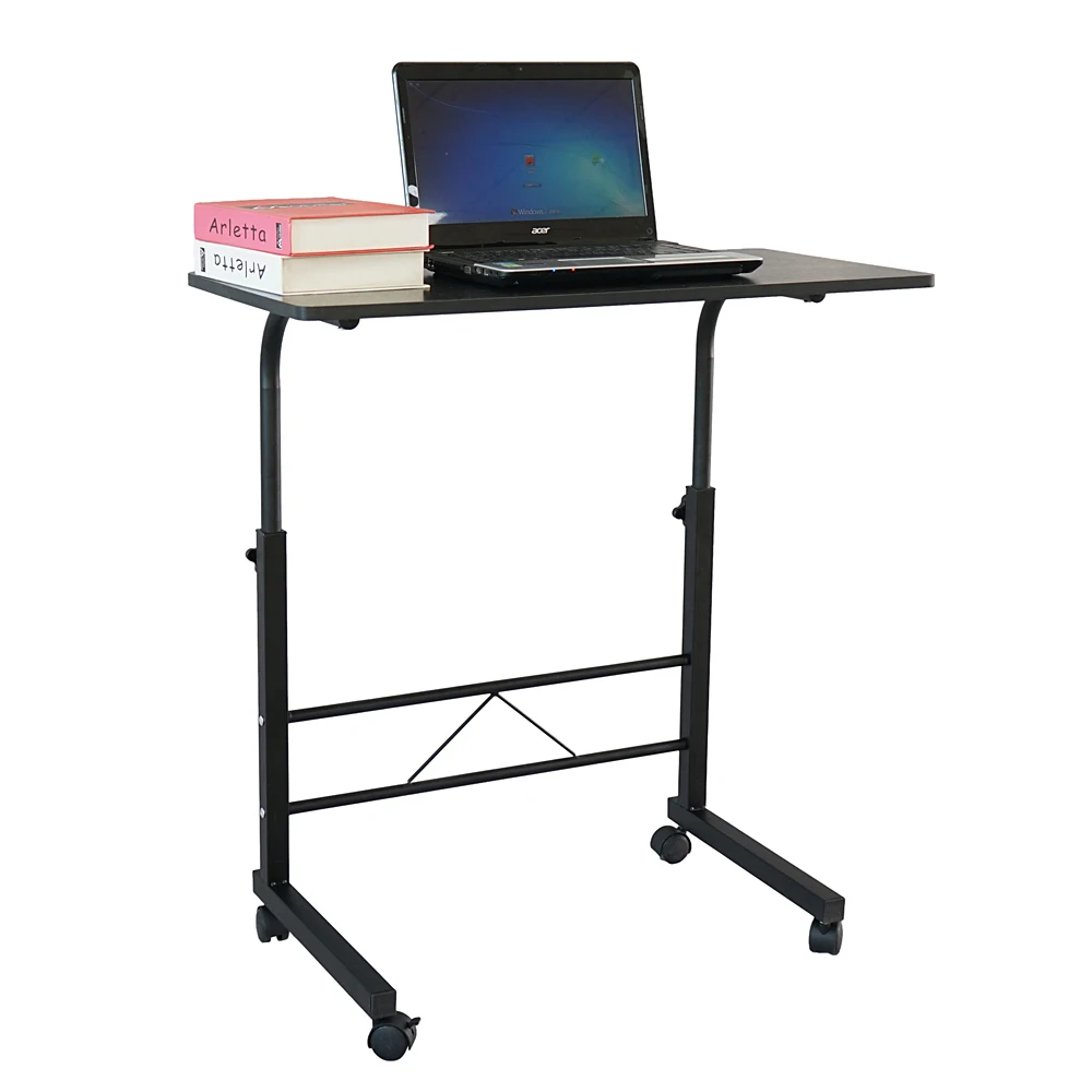 Bureau d'Ordinateur Portable Réglable avec Roulettes, Table d'Appoint pour le Bureau à Domicile, Disponible en Noir