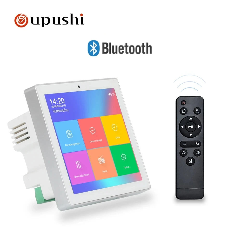 OUPUSHI-Amplificateur Mural Bluetooth pour Audio de Maison Intelligente, Mini Écran Tactile, 2x20W, Panneau de Musique, Système PA