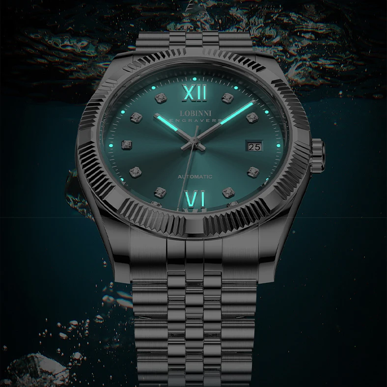 Reloj Automático LOBINNI para hombre, reloj de pulsera mecánico de lujo de 40mm, luminoso, resistente al agua hasta 50M, zafiro Miyota 8215 con fecha