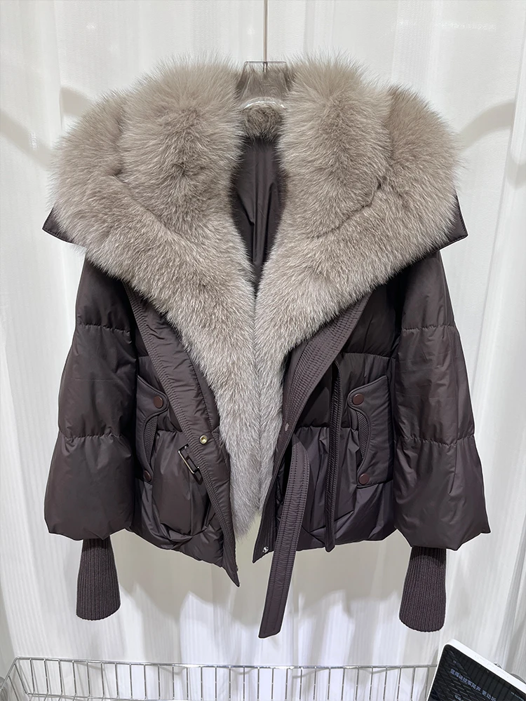 Nova moda inverno natural gola de pele de raposa casacos mulheres ganso para baixo jaqueta puffer jaquetas estilo feminino casacos de luxo frete grátis