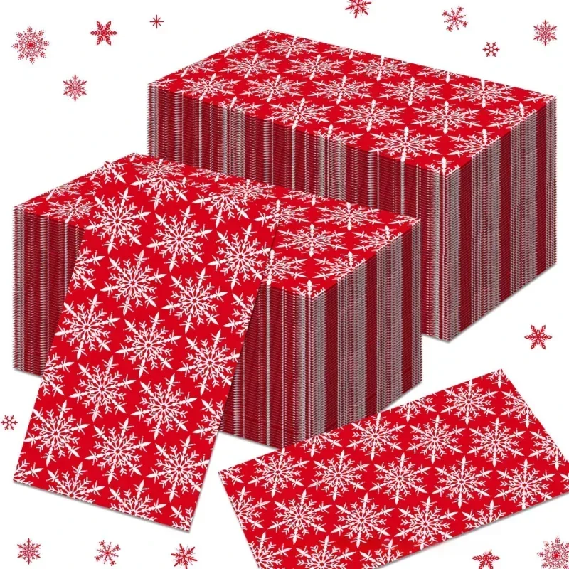 20pcs 34.2*40.6cm 2-Ply Large Size Christmas Long Paper Napkins Snowflake Red Printed Coloured Paper Placemats