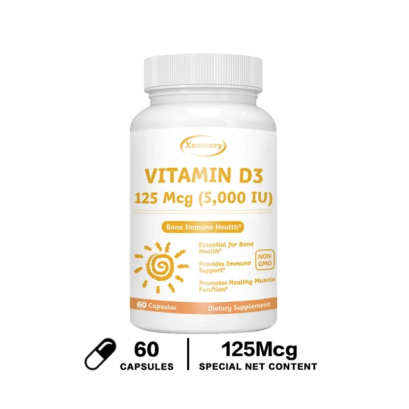 Vitamin D3 5000IU Capsules - Helps Support Muscle and Nerve Health, Bone Health, Immunity and Sleep Quality, Anti-inflammatory