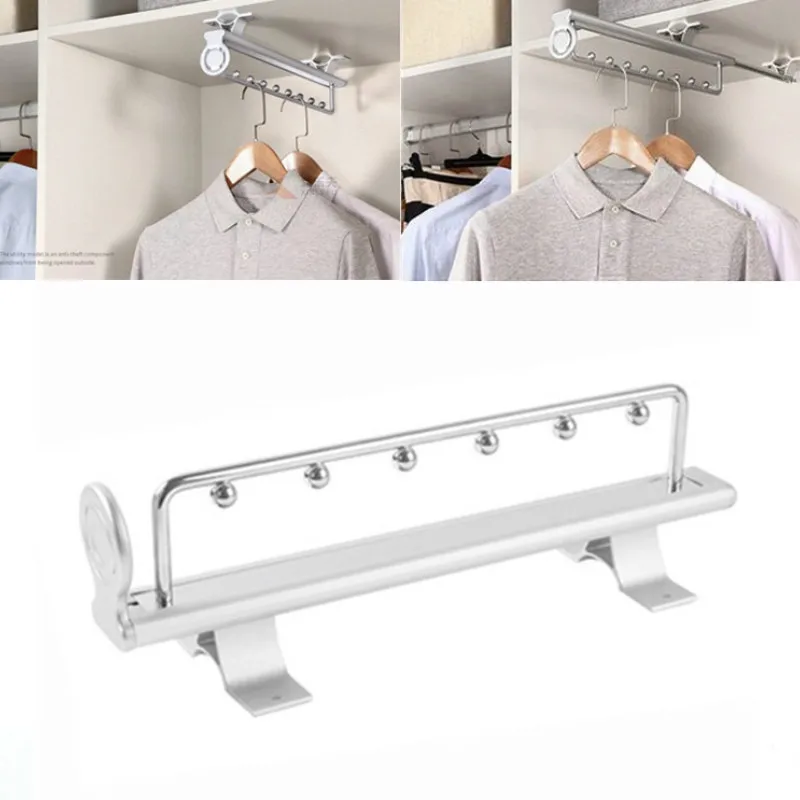 

260mm-460mm Aluminum Alloy Retractable Hanger Wardrobe Top Clothes Rail Cloakroom Storage Organize Furniture Hardware