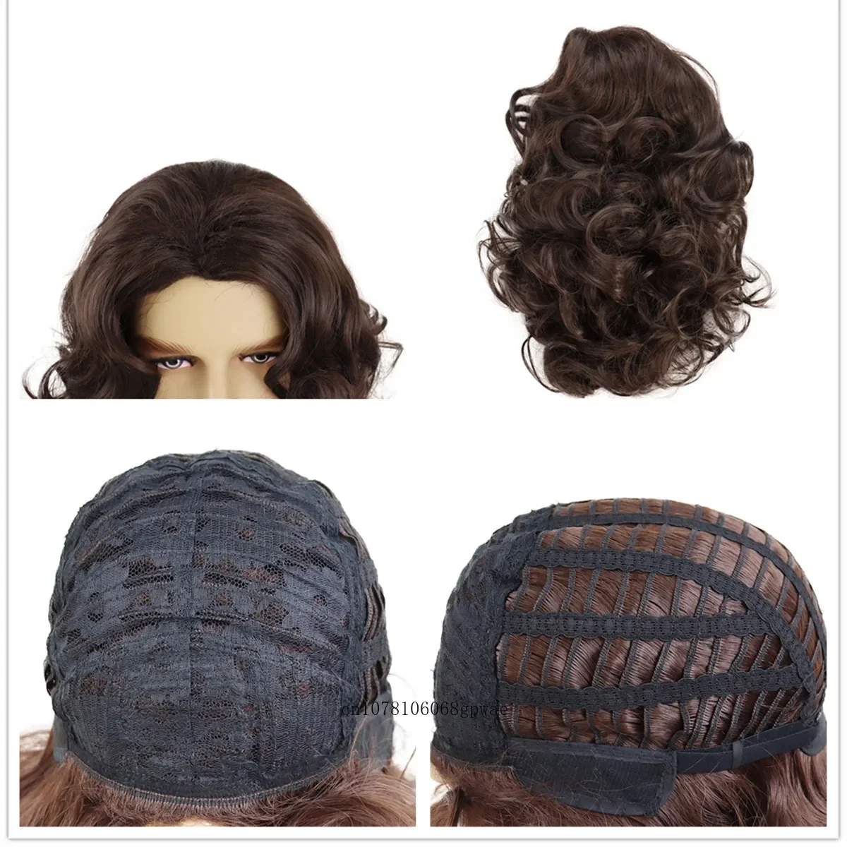 Perucas curtas marrons para homens, cabelo sintético, natural, encaracolado, fofo, respirável, peruca masculina, cosplay, fantasia de halloween, resistente ao calor