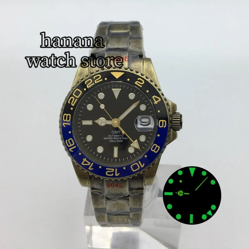 GMT NH34 40mm Bronze-colored Men's Dive Watch with Sapphire Glass One-way Rotating 120-degree Crown Waterproof to 100 meters