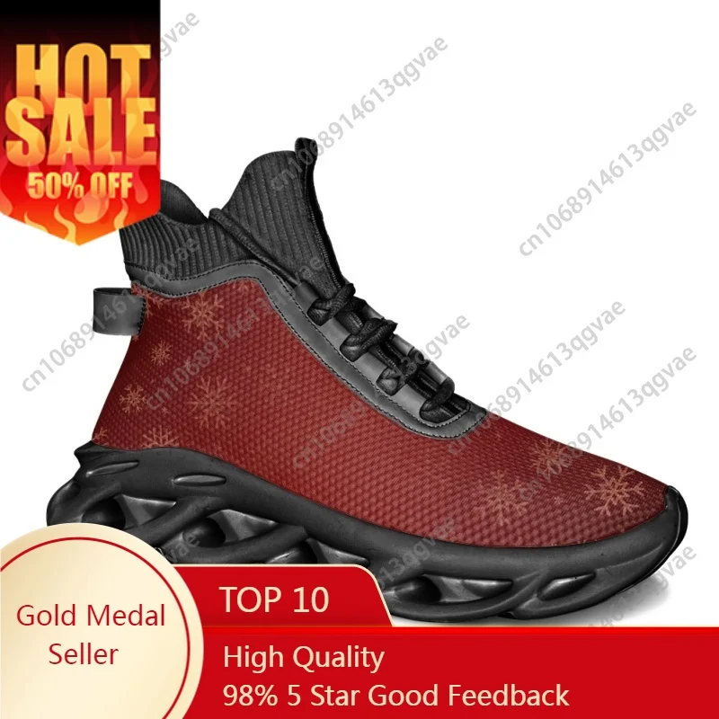 

Christmas Red Snowflakes Santa Claus High Top Flats Sneakers Mens Womens Sports Running Shoes Lace Up Mesh Footwear Custom Shoe