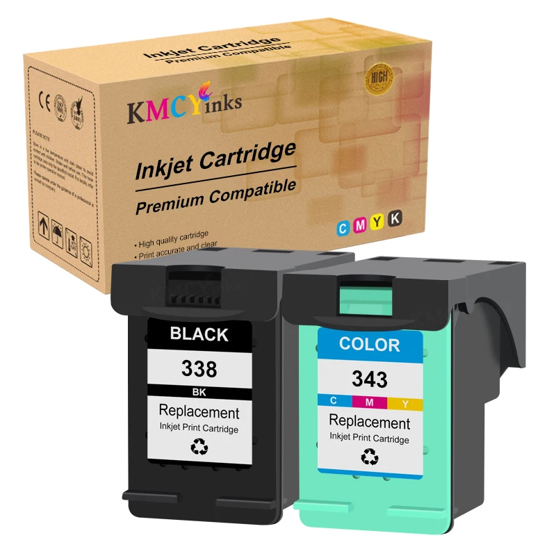 KMCYinks Replace Ink Cartridge 338 343 338XL 343XL Compatible For HP Deskjet 460c 5740 5745 6520 Officejet 6200 6210 7210 7310