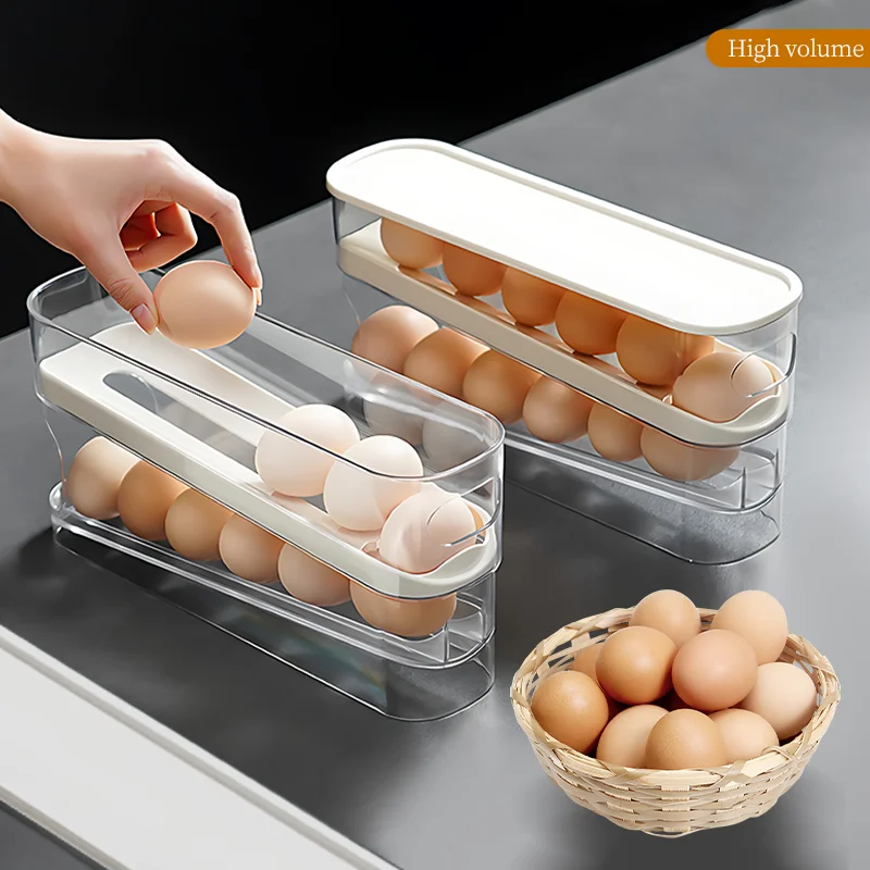 Automatic Scrolling Egg Rack Kitchen Egg Holder Storage Box Egg Basket Container Organizer Rolldown Refrigerator Egg Dispenser