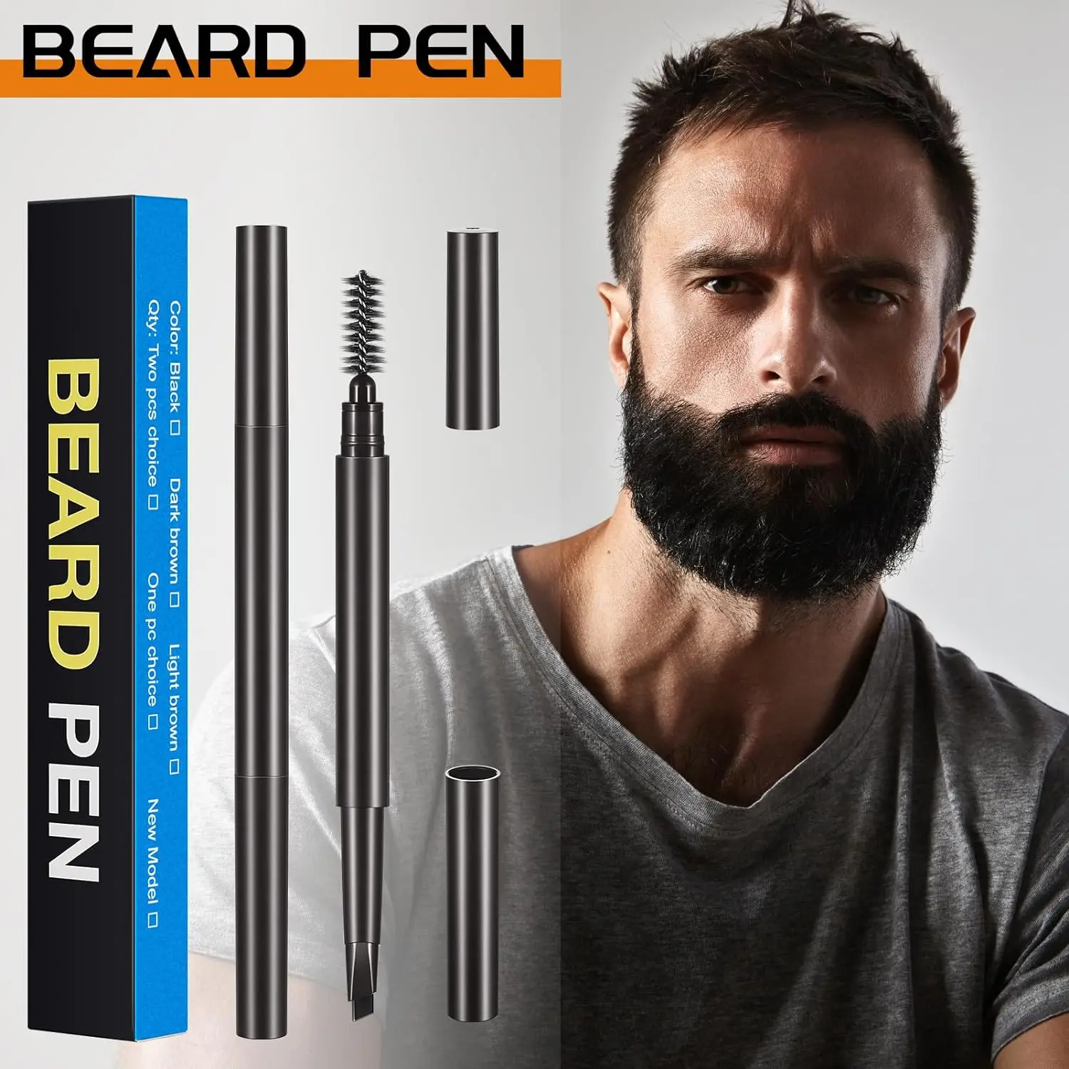 Waterproof Long Lasting Beard Pen Beard Space Filler Pen Barber Pencil With Brush 2IN1 Male Mustache Repair Shape