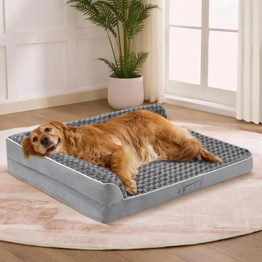 

XXL Orthopedic Dog Bed, Waterproof & Removable Cover, L-Shaped Couch for Large Dogs, 48x35x7.5 Grey