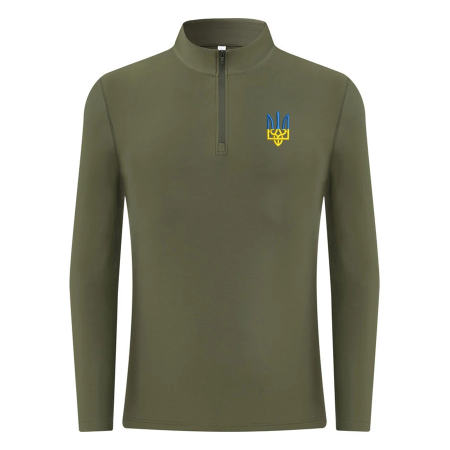 Embroidery Ukraine trident Symbol Spetsnaz Special force Zelenskiy HALF ZIP COAT long Sweatshirt