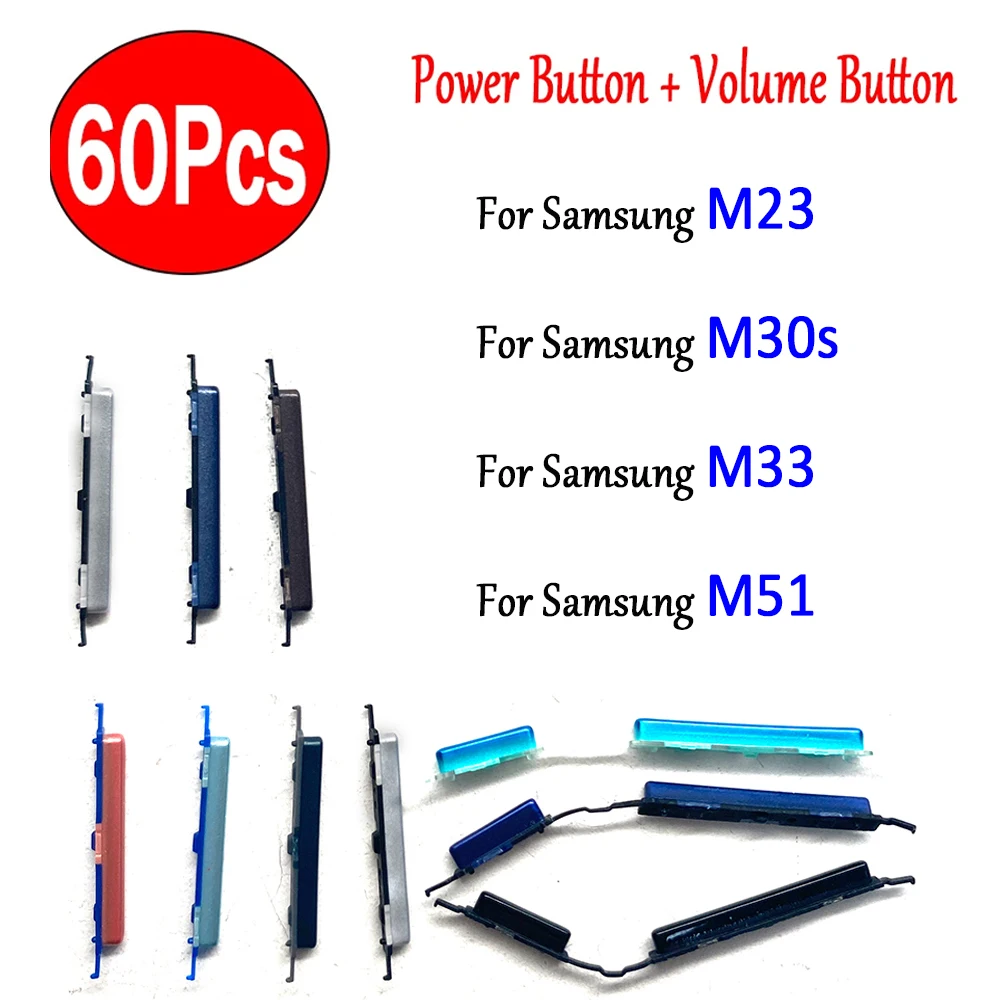 

60Pcs，New For Samsung M23 M30S M33 M51 Side Power Key + Volume Side Button Replacement Repair Parts