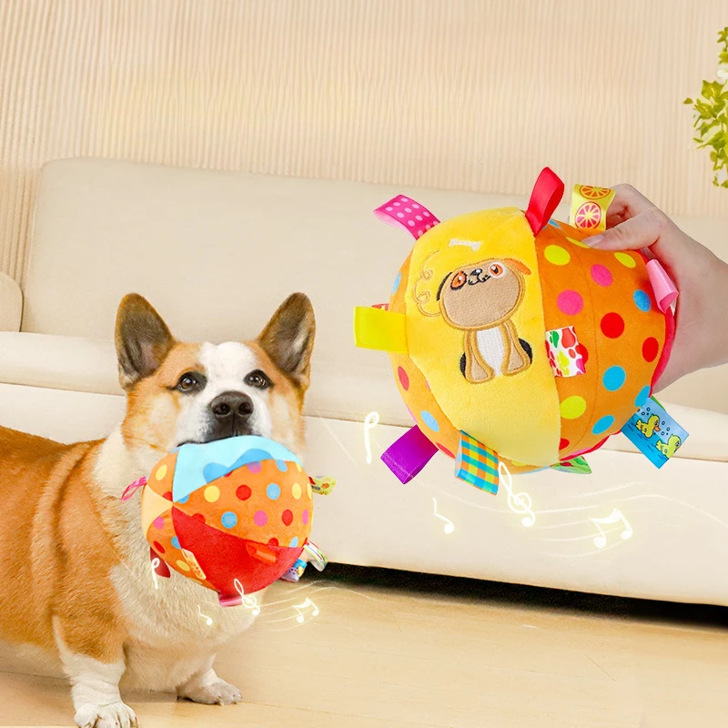 

Interactive Ball Dog Toy for Aggressive Chewers Training Decompress Bite Resistant Plush Handle Dog Toys with Bells Pet Supplies