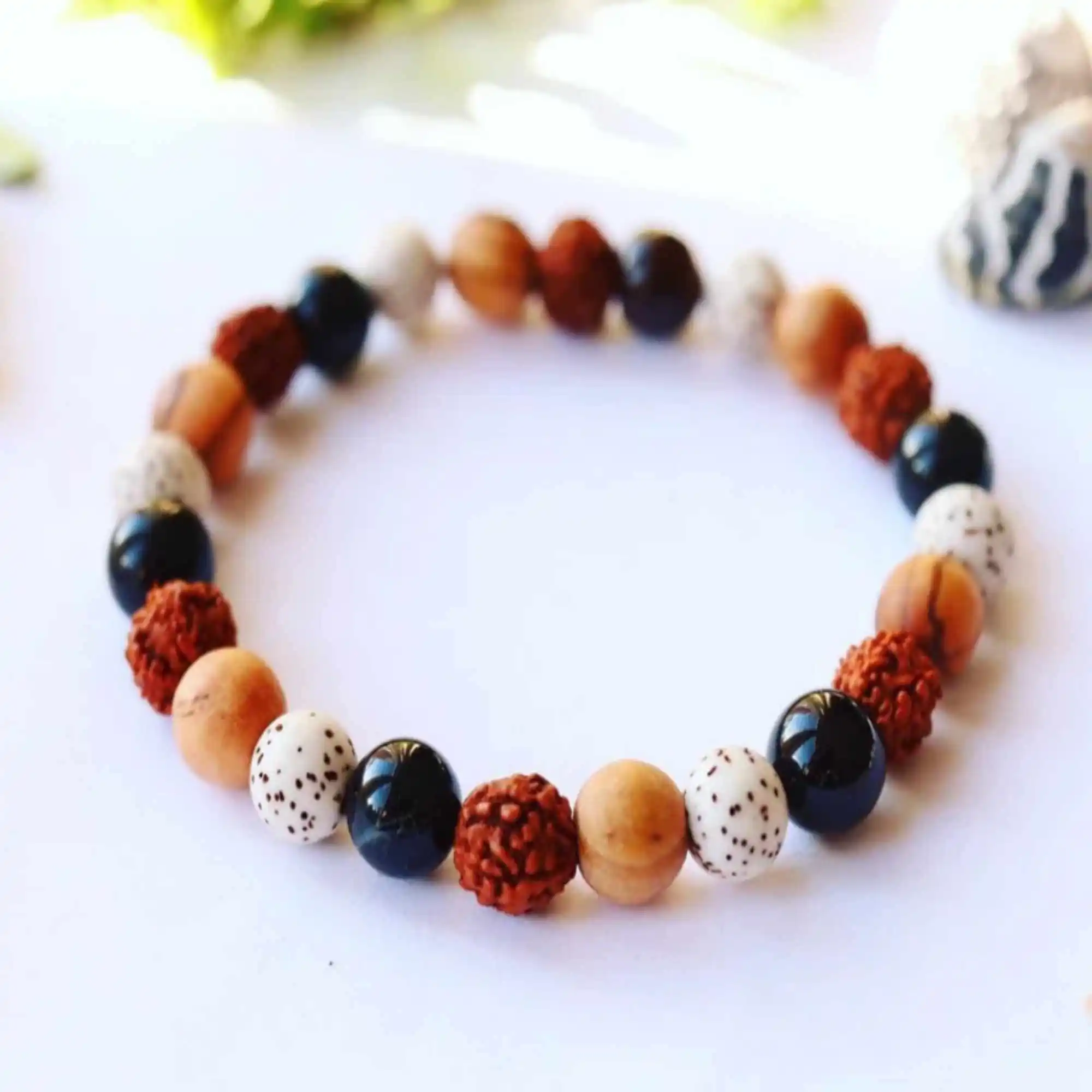 

8mm Bodhi Seeds Rudraksha Black Agate Olive Wood Meditation Bracelet Chain Colorful Yoga Restore Classic Calming Prayer