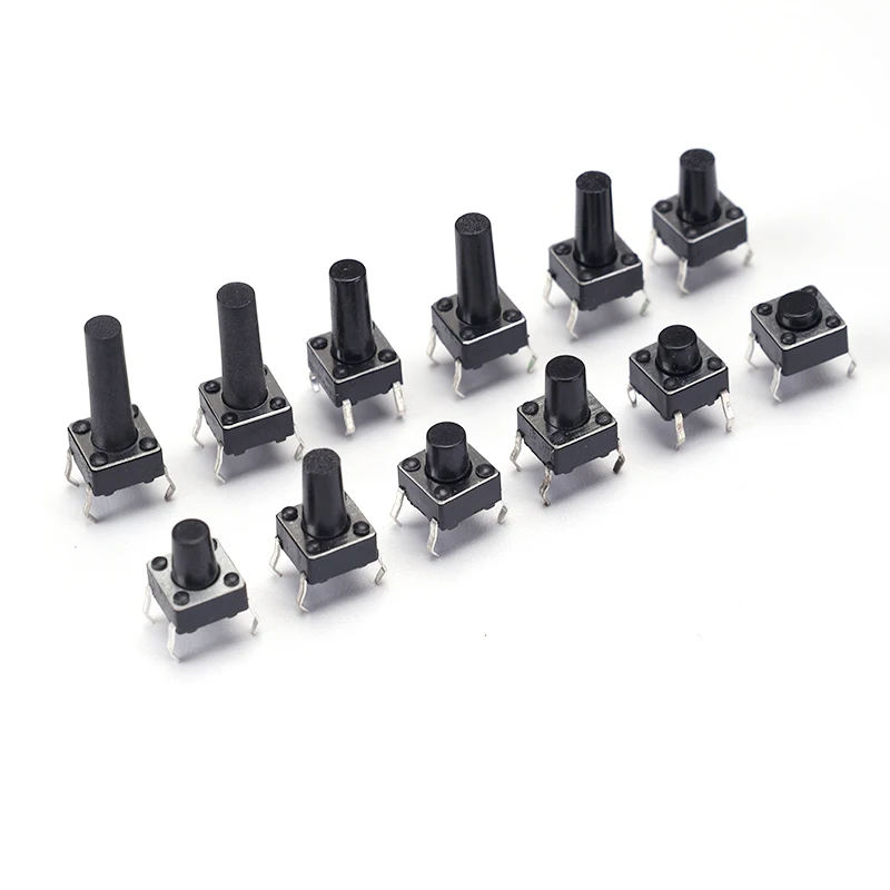 50 Stück 6X6 / 4.3/ 5/6/7/8/8.5/9/10/11/12/13/14/15MM Taster Druckknopf 12V 4PIN DIP Mikro Momentaner Taktiler Druckknopf – Detail 2