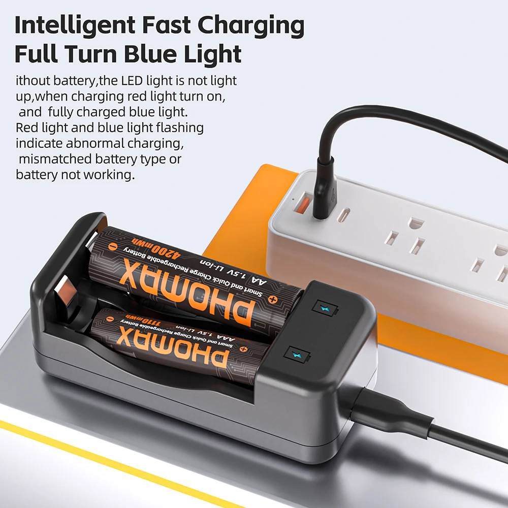 

PHOMAX AA/AAA Fast Charger 1.5V AAA Rechargeable Batteries 1110mAh Li-ion Battery for remote control mouseElectric toy batteries
