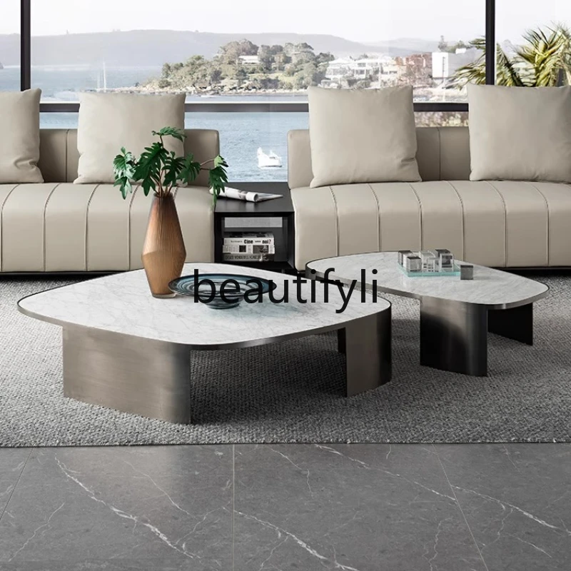 

Журнальный столик с мраморной каменной тарелкой в итальянском стиле, большой плоский пол для гостиной, современный минималистичный стол