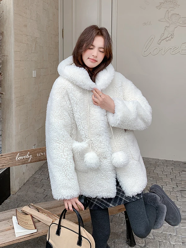 Double-Sided Wear Lamb Fur Jaet Women's ort Sle Autumn Winter Thiened Warm Casual Loose Fit Leather And Fur Inteated