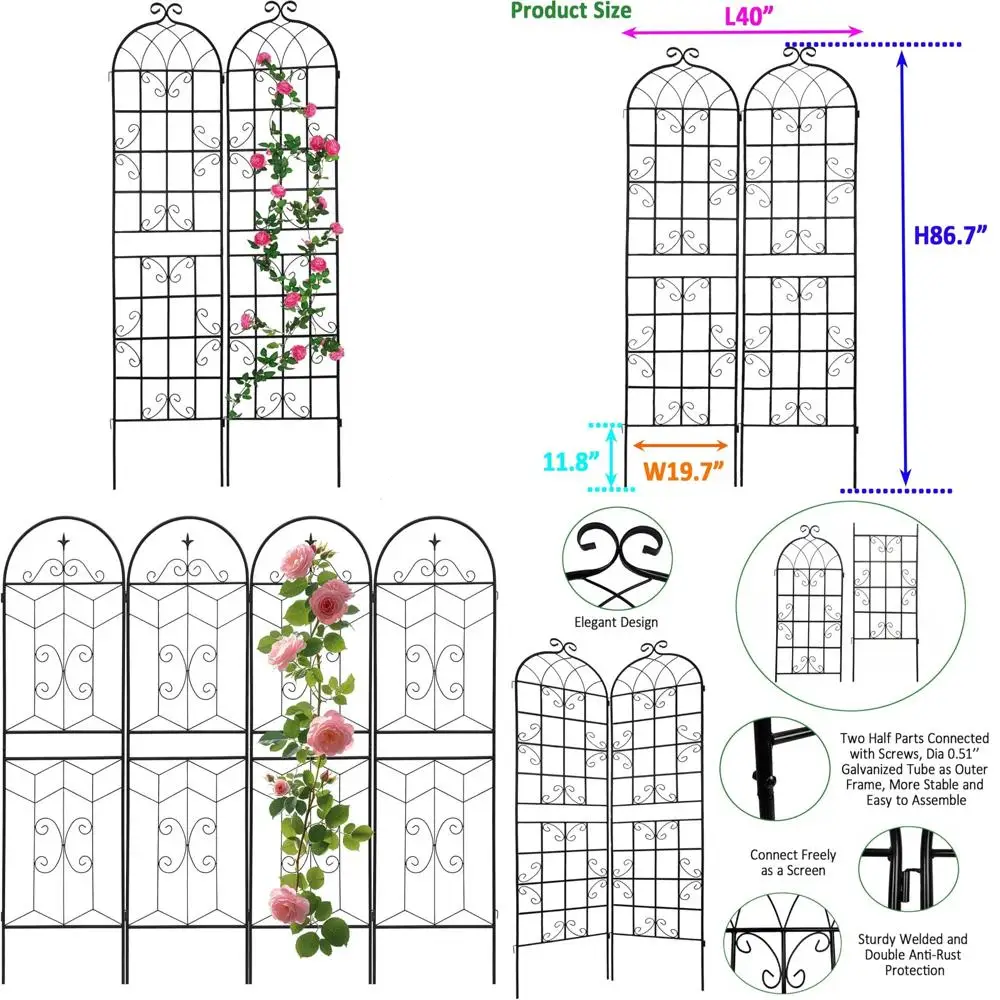 

Heavy-Duty Rustproof Metal Garden Trellis for Climbing Plants, 86.7 x 19.7, Suitable for Roses and Vines