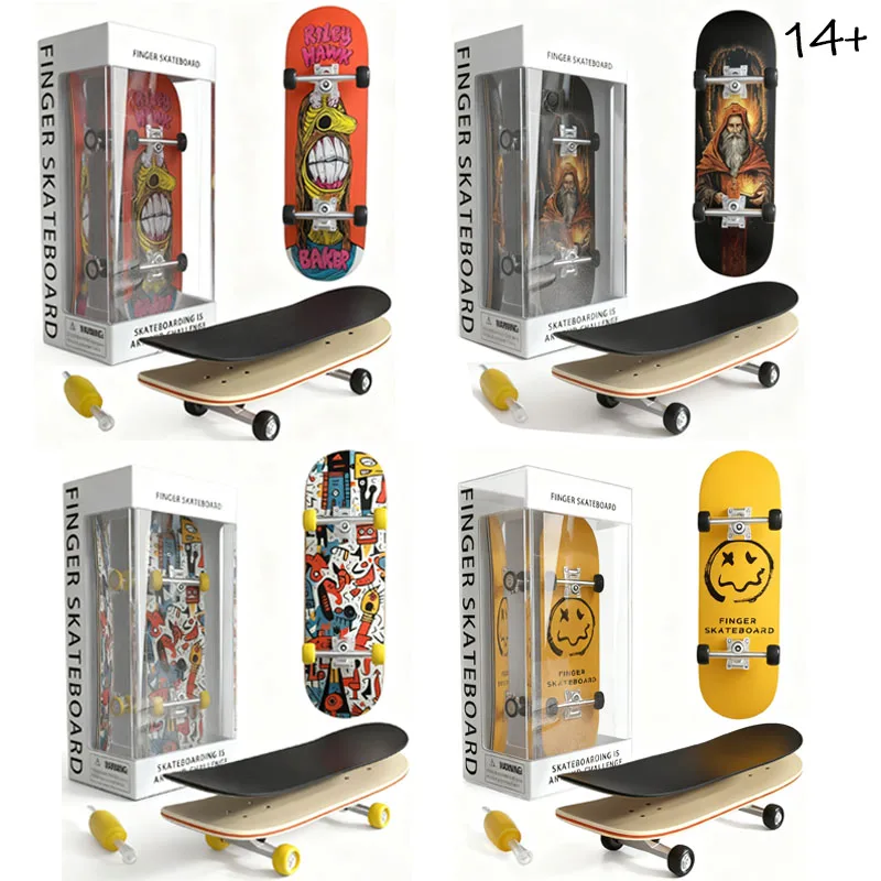Mini Finger Skateboard Toy Alloy Fingerboard Graffiti Pattern Finger Skate Board Deck Fingertip Sports Toy Gift for Teens