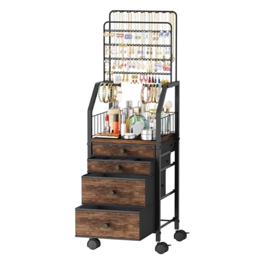 

Large Jewelry Organizer Stand - Multifunctional Rack Tower for Necklace Earring Ring and Bracelet Display - Moveable S