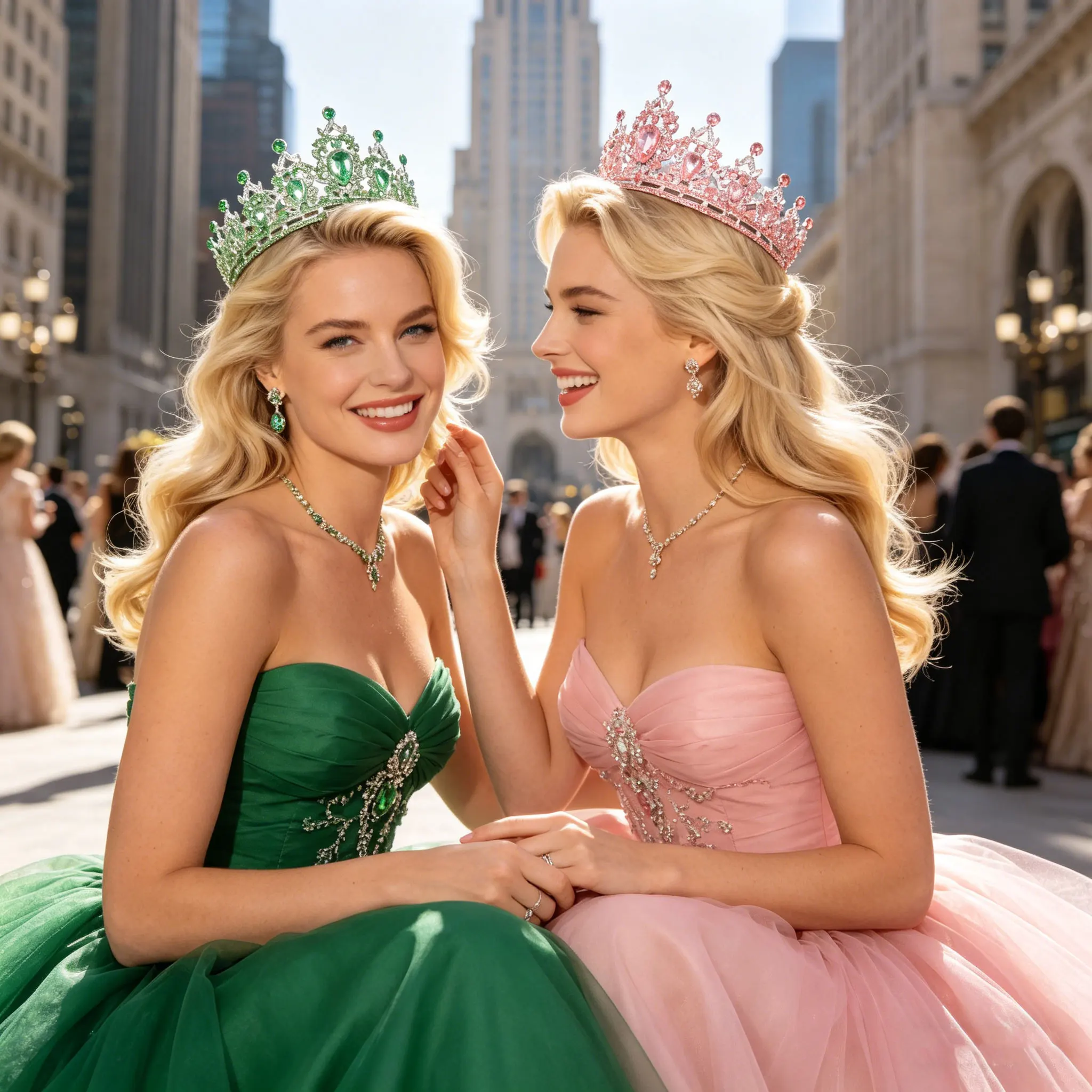 BFF Matching Tiaras 2Pcs Green & Pink Baroque Queen Crowns Elegant Rhinestone Headpieces for Brides, Bridesmaids