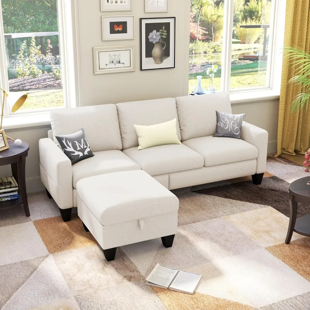 

Sectional Sofa Couch with Storage Ottoman Modern Linen Fabric Couches for Living Room 78'' Convertible 3 Seat L-Shaped Couch