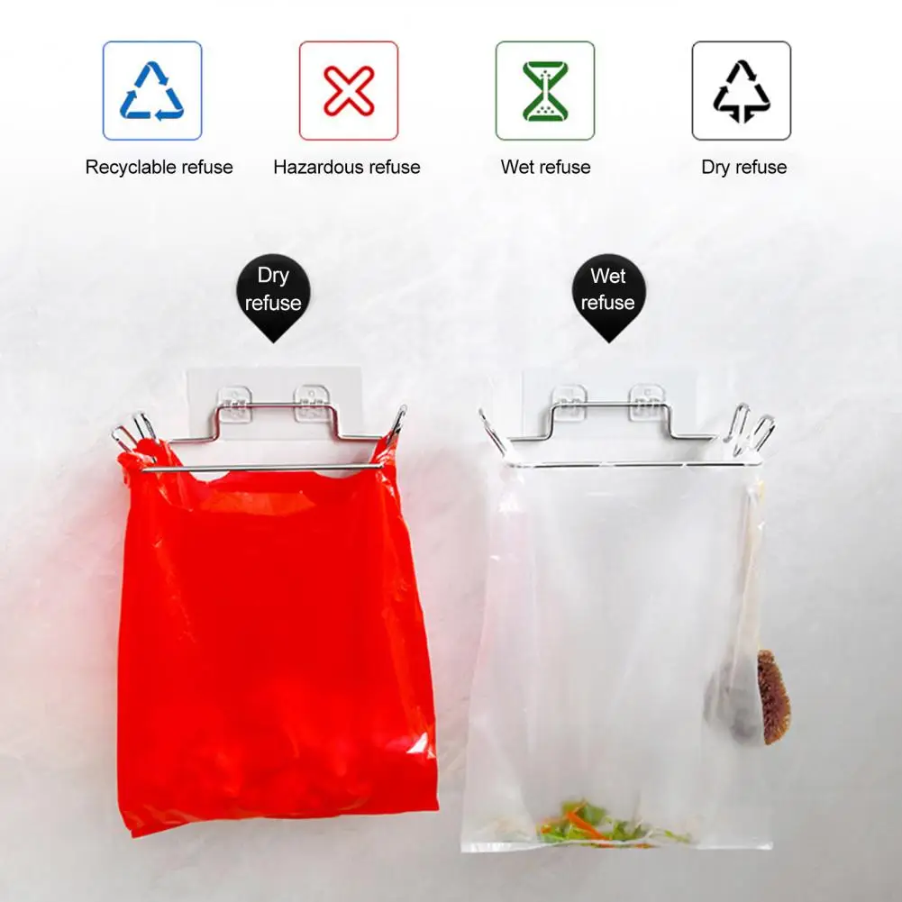 Abs Material Bag Hanger Stainless Steel Garbage Bag Hanger with Strong Adhesive Traceless Glue Protective Film for Easy