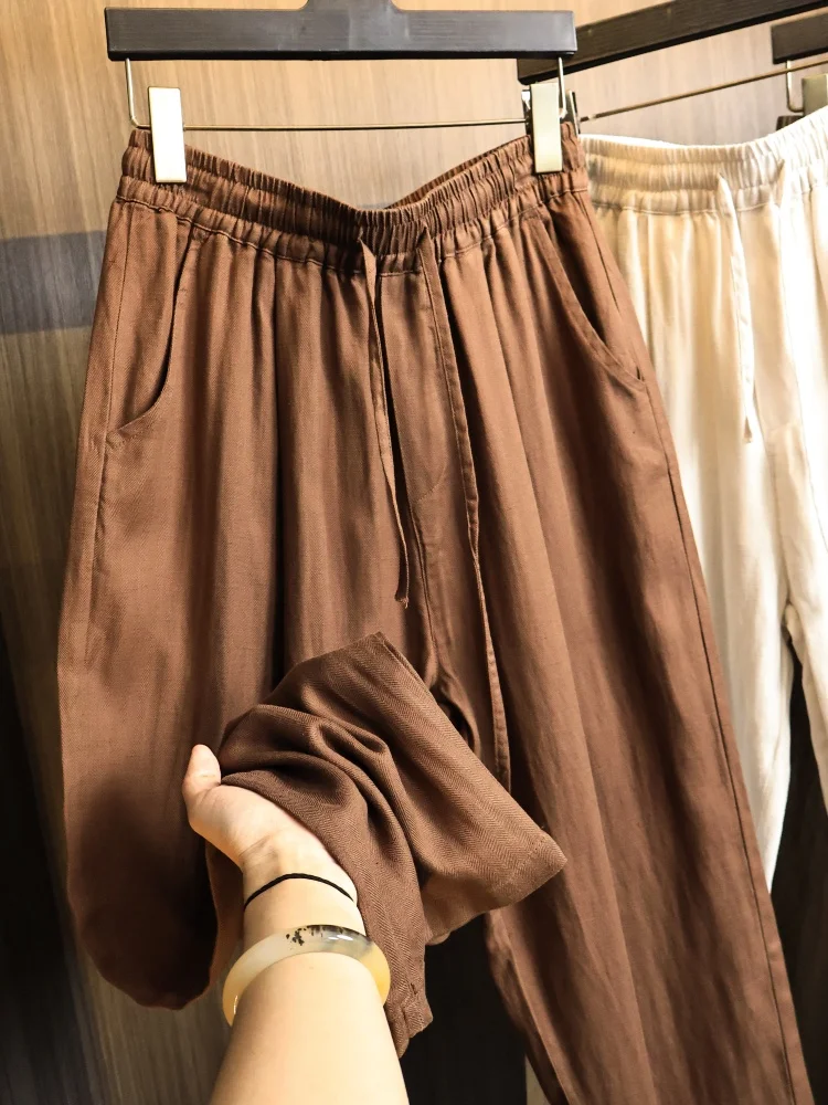 Men's Summer Lightweight Loose Fit Straight Leg Elastic Waist Casual Pants Breathable Comfortable Drapey Fashion Urban Style