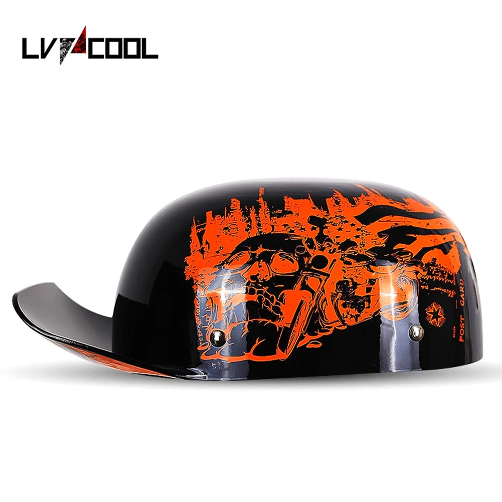 LVCOOL 2023 Baseball Cap Helmet Motorcycle Helmets Summer Open Face Scooter for Cruiser Chopper Gangster Men Women J Type-L