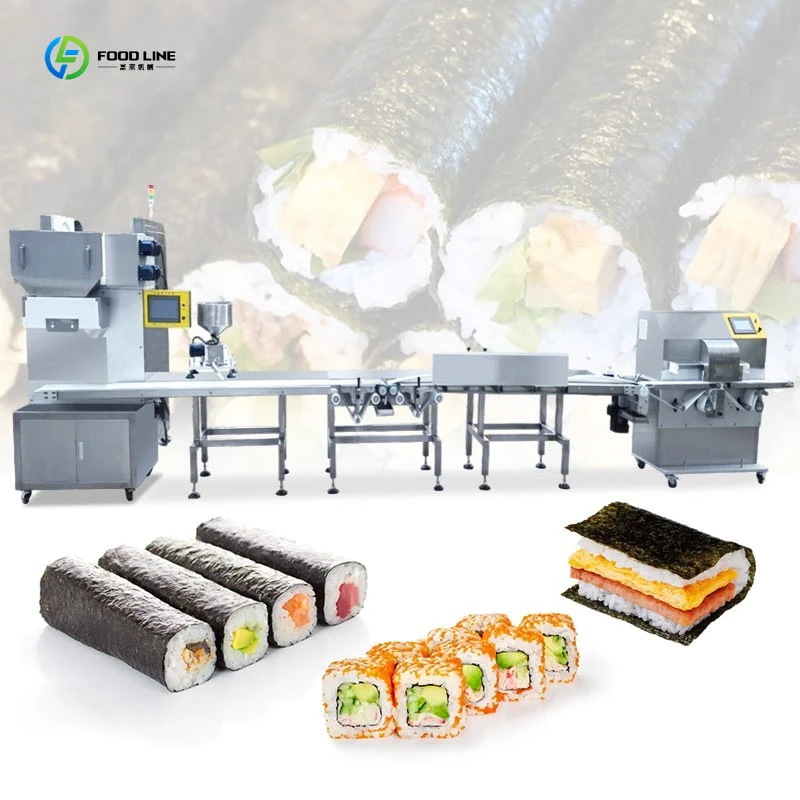 Triangle Seaweed Musubi Mini Sushi Rice Roll Ball Make Production Line for Sushi FL Customized Sushi Production Equipment