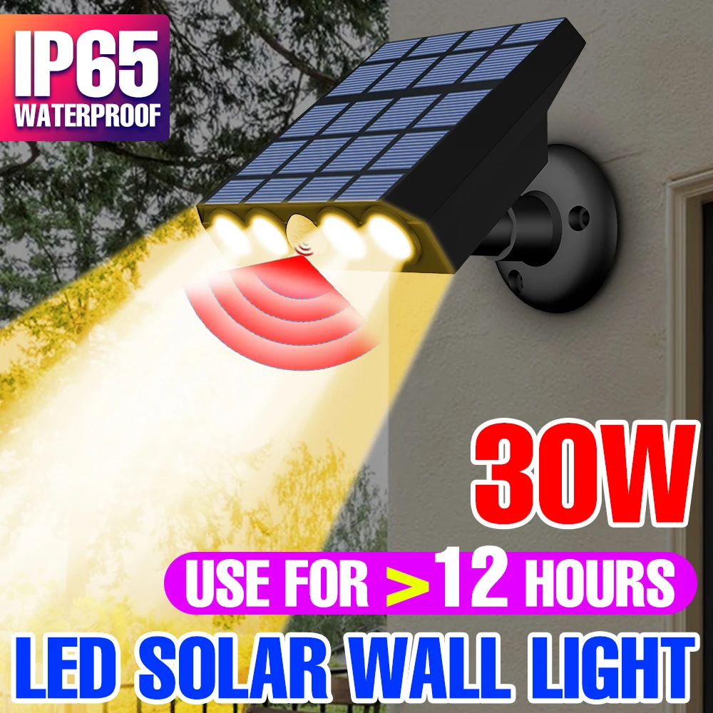 

Led Solar Wall Light Motion Sensor Street Lamp 30W Waterproof Yard Spotlight Solar Powered Flood Lampada Outdoor Garden Lighting