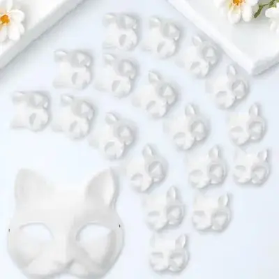 

30 шт. заготовок масок-кошек для самостоятельной росписи, бумажные полулицевые маски для костюмированных вечеринок и косплея, неокрашенные маски для маскарада