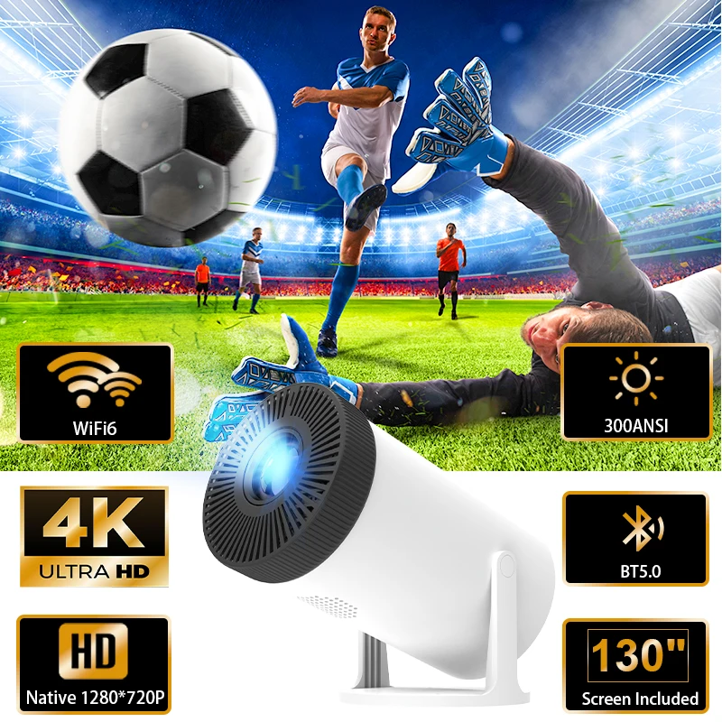 Portable 4K Home Cinema Projector HY300 Android OS 300 ANSI Lumens Dual-Band WiFi 6 Bluetooth 5.0  1080P Phone Screen Mirroring