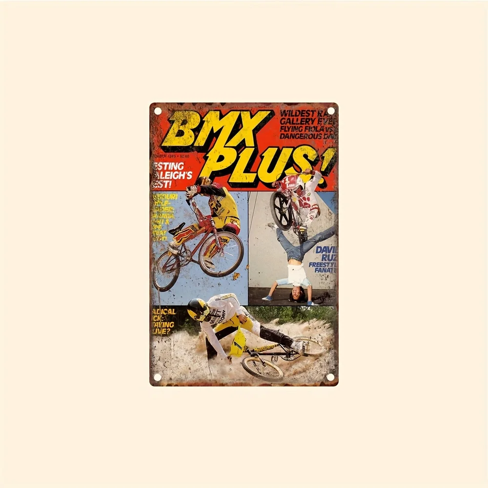 BMX Plus Vintage Metal Tin Sign, Retro Wall Art, Extreme Bike Poster, Iron Hanging Decor for Home, Cafe, Bedroom, Waterpr