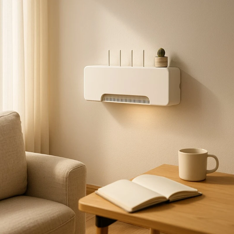 

Luxury Solid Wood Ultra-Thin Wall Mounted Router Shelf Italian Style Minimalist WIFI Storage Box Space Saving Light Cat Box