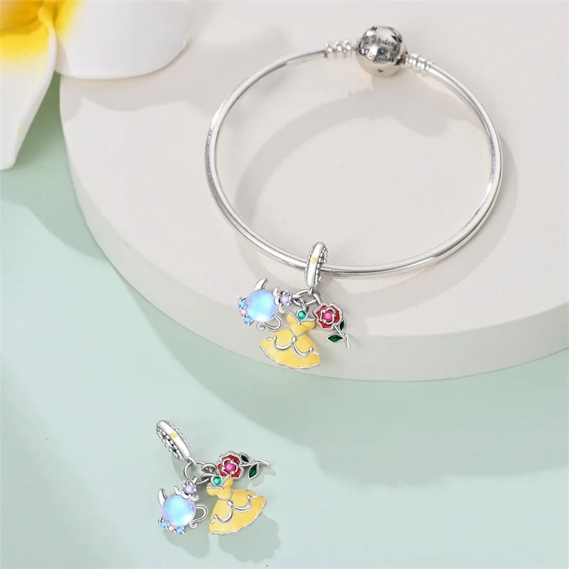 New 925 Sterling Silver Tea Party Princess Series Charms Beads Fit 3mm 925 Original Bracelet Fine DIY Jewelry Birthday Gift