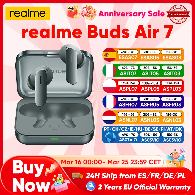 realme Buds Air 7 Bluetooth Earphones Wireless Headphones For Smartphone realme GT7 Pro realme 14 Pro Plus 52 Hours Battery Life
