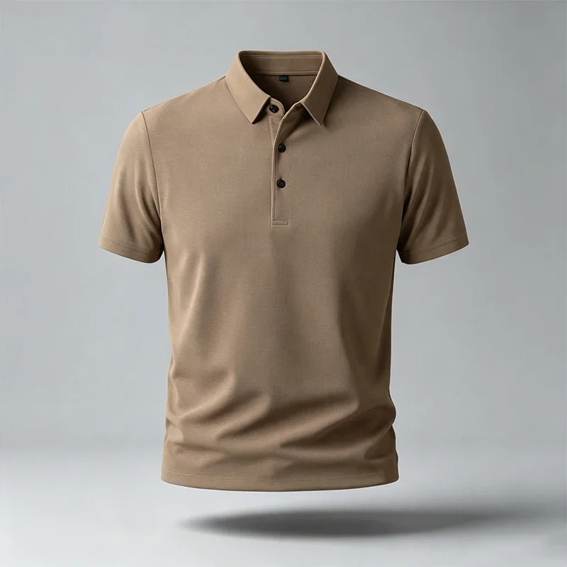 Men Minimalist Short Sleeve Polo Shirt Lapel Collar Versatile Knit Material For Everyday Urban Casual Multi‑Scenario Dressing