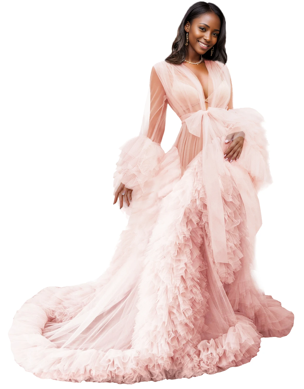 Champagne Pregnancy Dresses Photography Commemoration Ruffles Chiffon Sexy Dresses Women Fluffy Tulle Robe