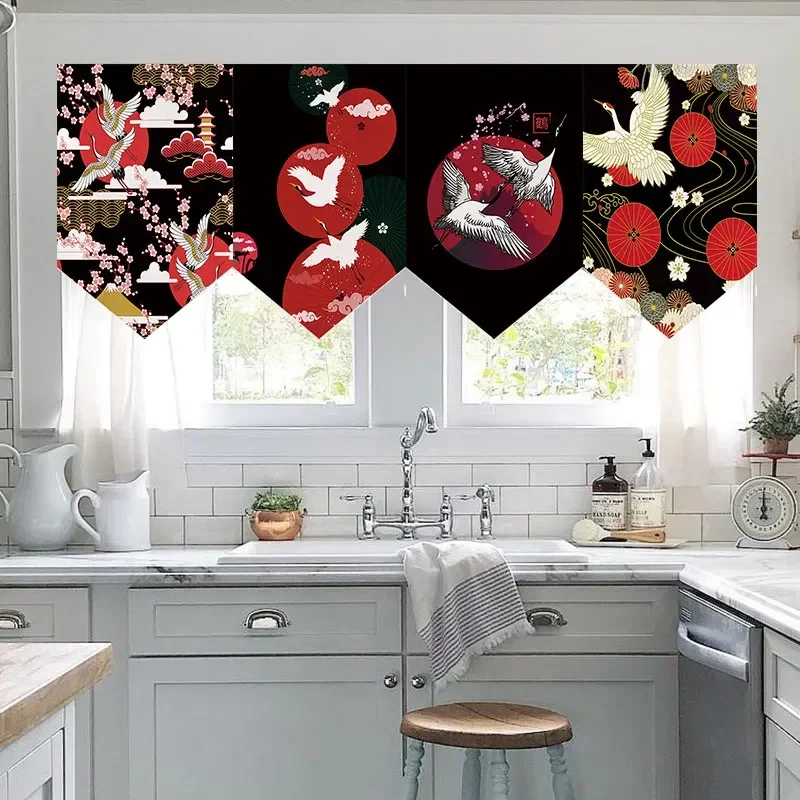 Japanese Short Curtain Kitchen Triangle Flag Printed Half-curtain Restaurant Sushi Shop Hanging Curtains Decorative Cortina