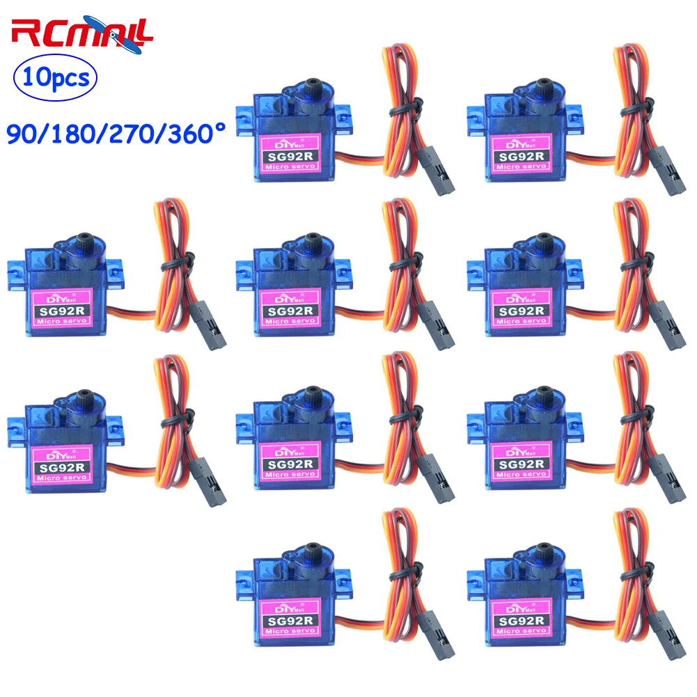 

10PCS 9g SG92R Servo Plastic Gear Analog Steering Gear 90/180/270 Degree Angle Controllable 360 Degree Continuous Rotation