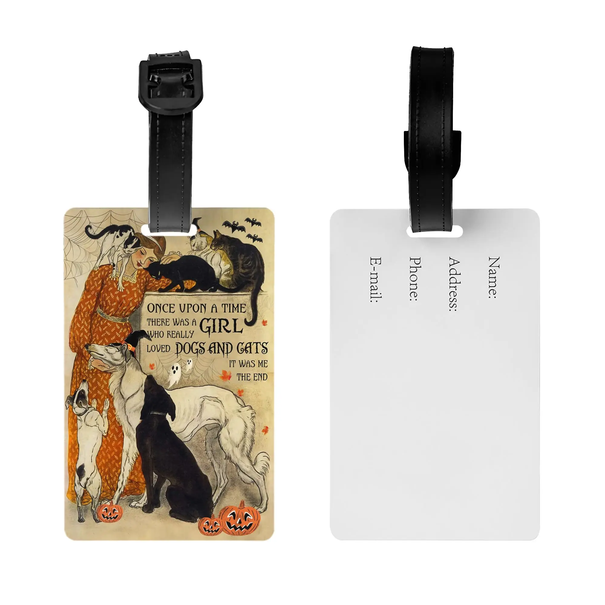 Vintage Halloween Girl Loved Dogs And Cats Luggage Tag for Suitcases  Privacy Cover Name ID Card