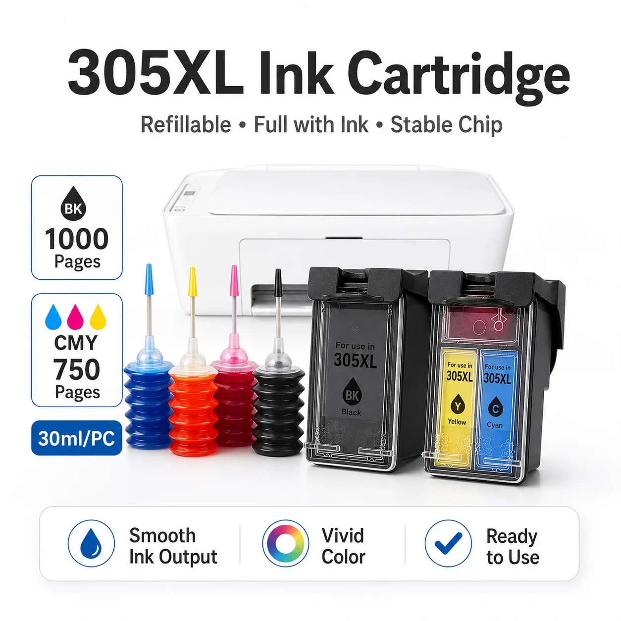 Cartucho de Tinta Recarregável 305XL Remanufaturado para HP 305 XL para HP305 DeskJet 2710 2720 2730 4110 4120 4130 4134 2320 Envy 6020