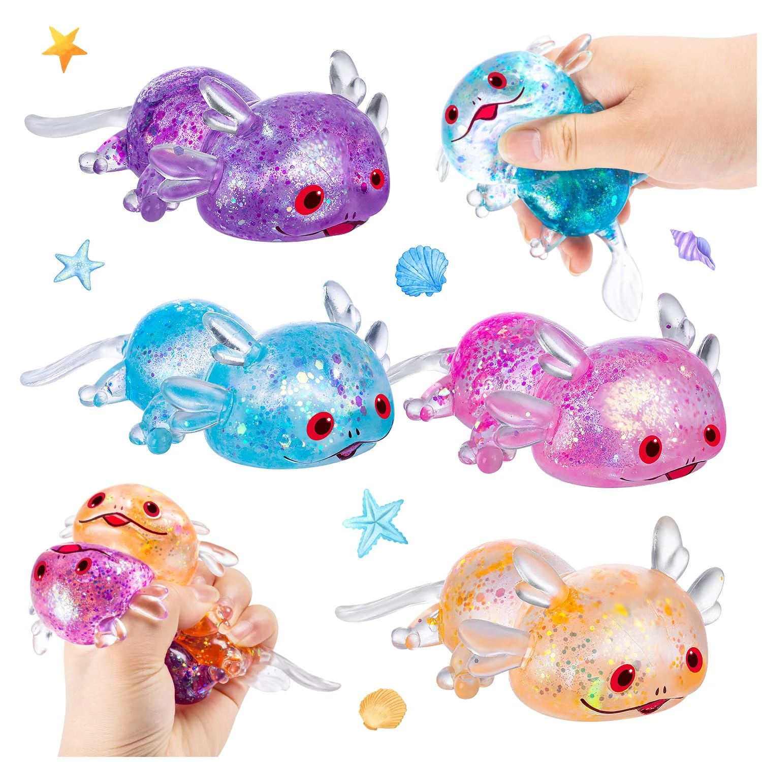 1 Piece of Glowing Mexican Axolotl Stress Relief Ball, Mexican Axolotl Sensory Stress Relief Toy, Cute Mexican Axolotl Toy, Suitable for Adults and Children, Soothing Gift for Classroom, Office, Birthday Party