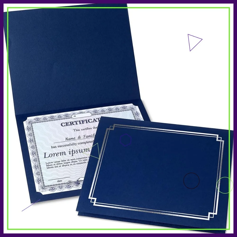 

Classic Blue & Silver Certificate Folders - 25 Pack, Linen Cover, 80 lb. Stock, 9.5x12 inches for Diplomas & Awards