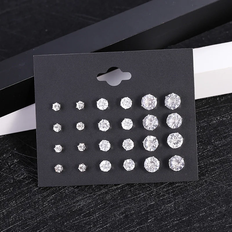 New 12 Pair/Pack White Shiny Wedding Stud Earrings Set For Women Men Crystal Jewelry Accessories Jewelry Earrings