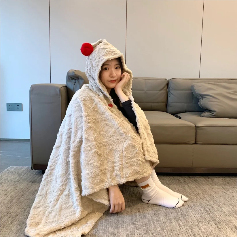 

Plush hat shawl blanket office nap blanket thickened leisure blanket sofa blanket
